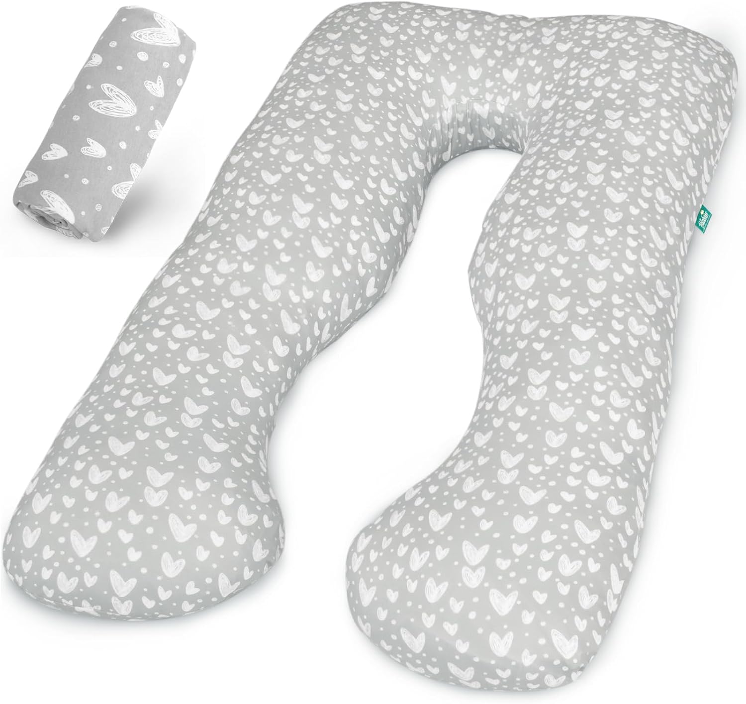 Biloban Pregnancy Pillow Cover U-Shaped Grey Hearts Print