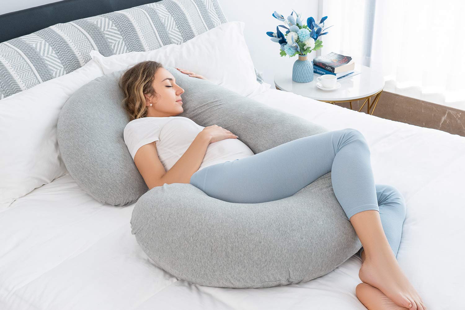 INSEN Pregnancy Pillow with Grey Jersey Cover