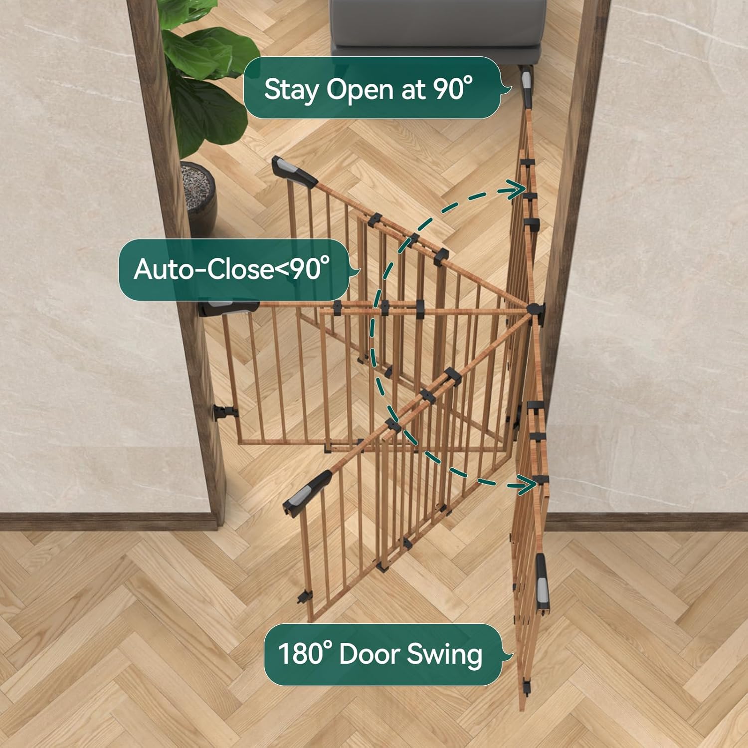 Babelio 26-43 Inch No Bottom Bar Baby Gate with Brown Wood Pattern