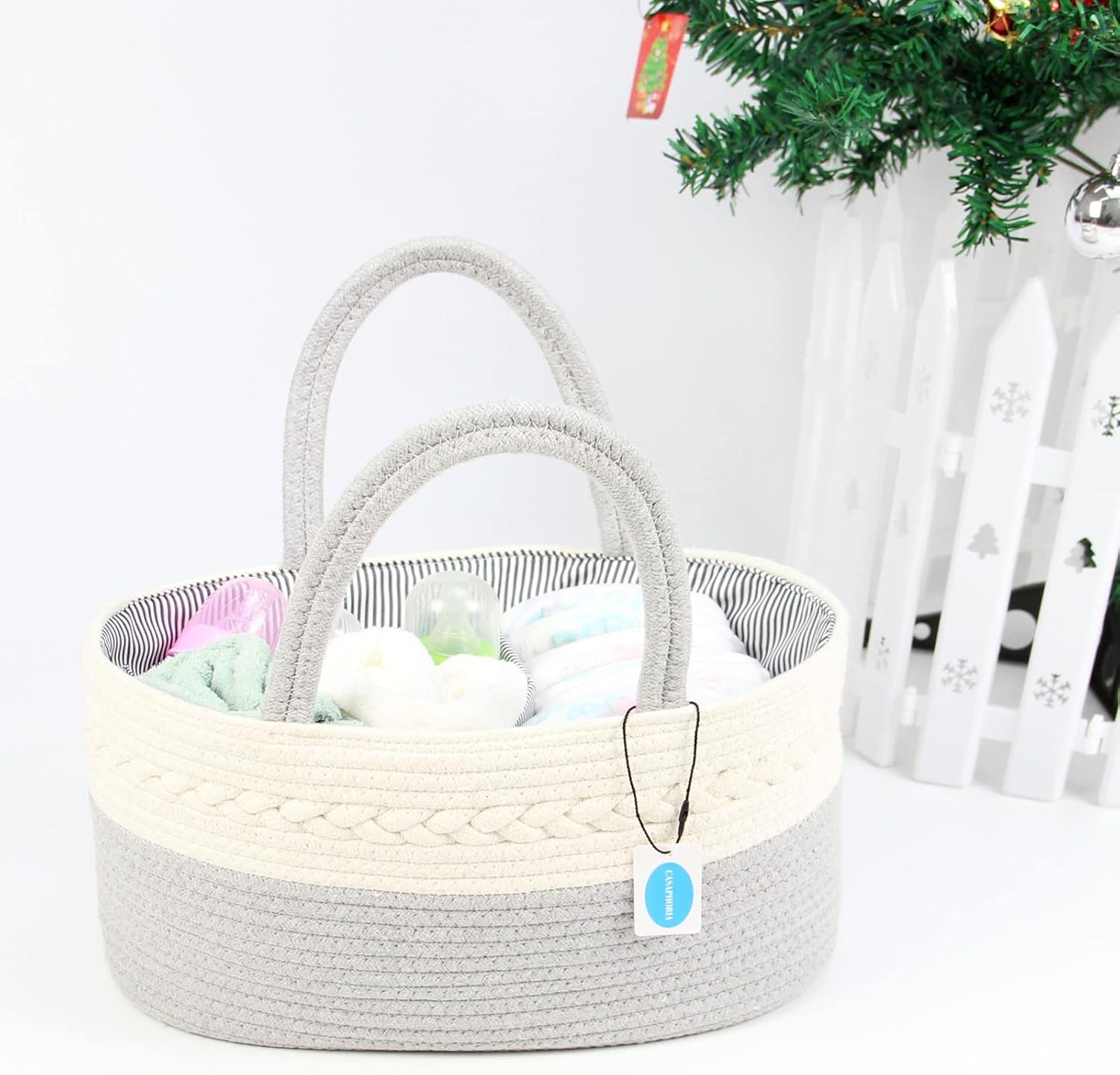 Casaphoria Caddy Organizer - Cream Gray 145 Inch Cotton Basket