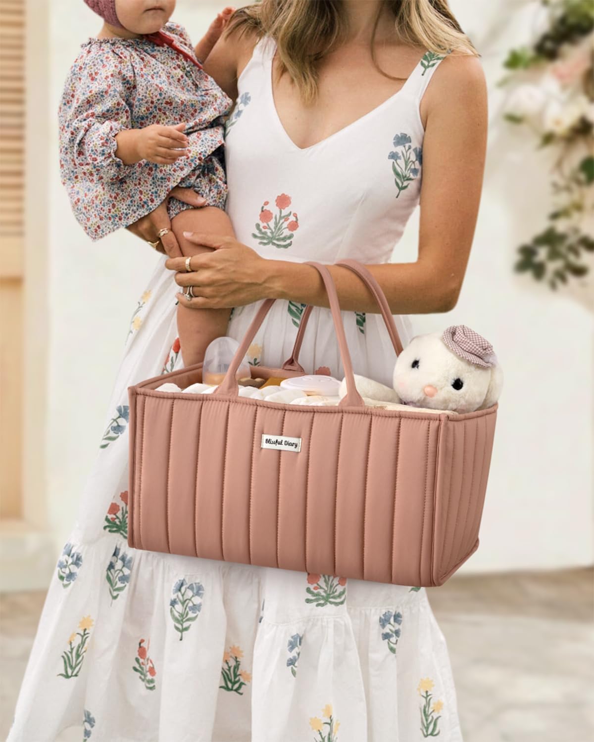 Roomy Diaper Caddy Bundle in Earthy Rainbow Blush Pink
