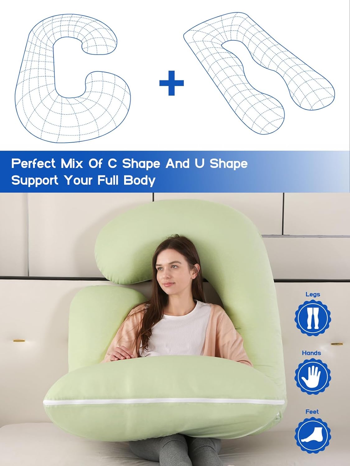 Wndys Dream 60 Inch Pregnancy Pillow with Cooling Velvet Cover