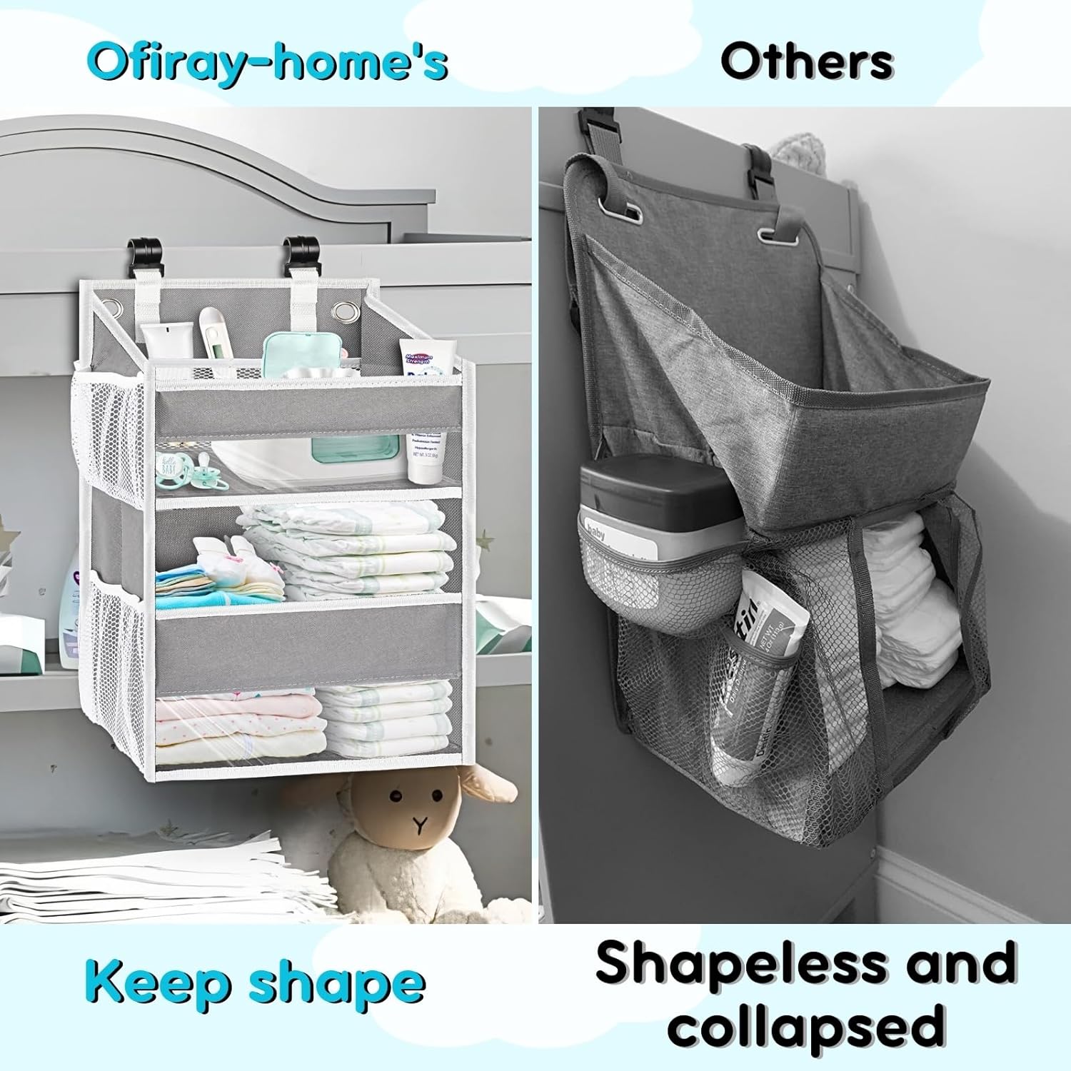 Ofiray-home Hanging Diaper Caddy with Mesh Pockets