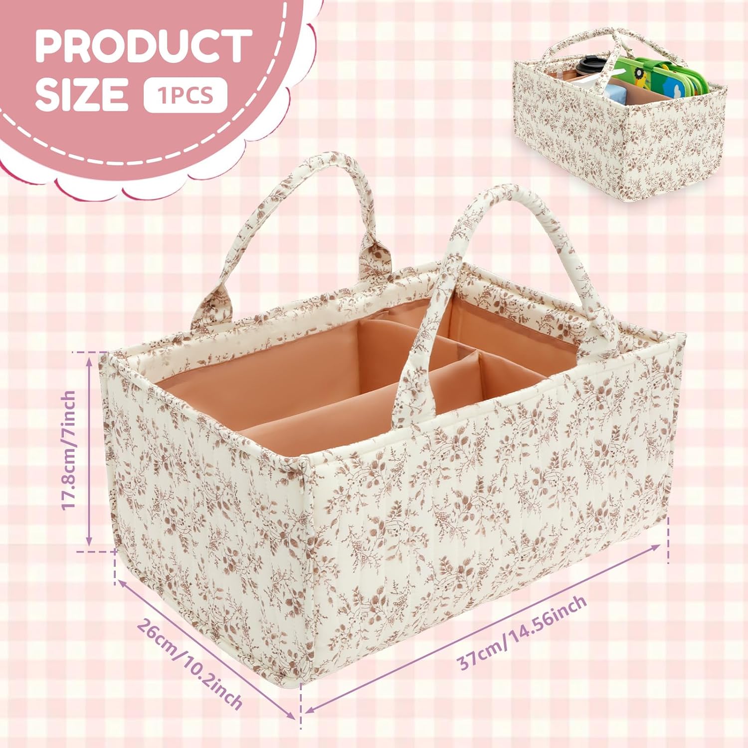 Floral Diaper Caddy Organizer with Handles and Dividers