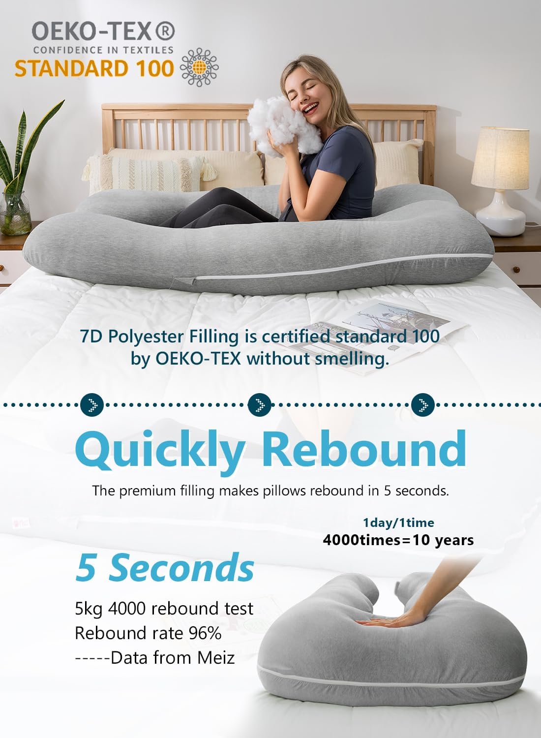 Meiz Cooling Maternity Pillow Grey 55 Inch U Shaped