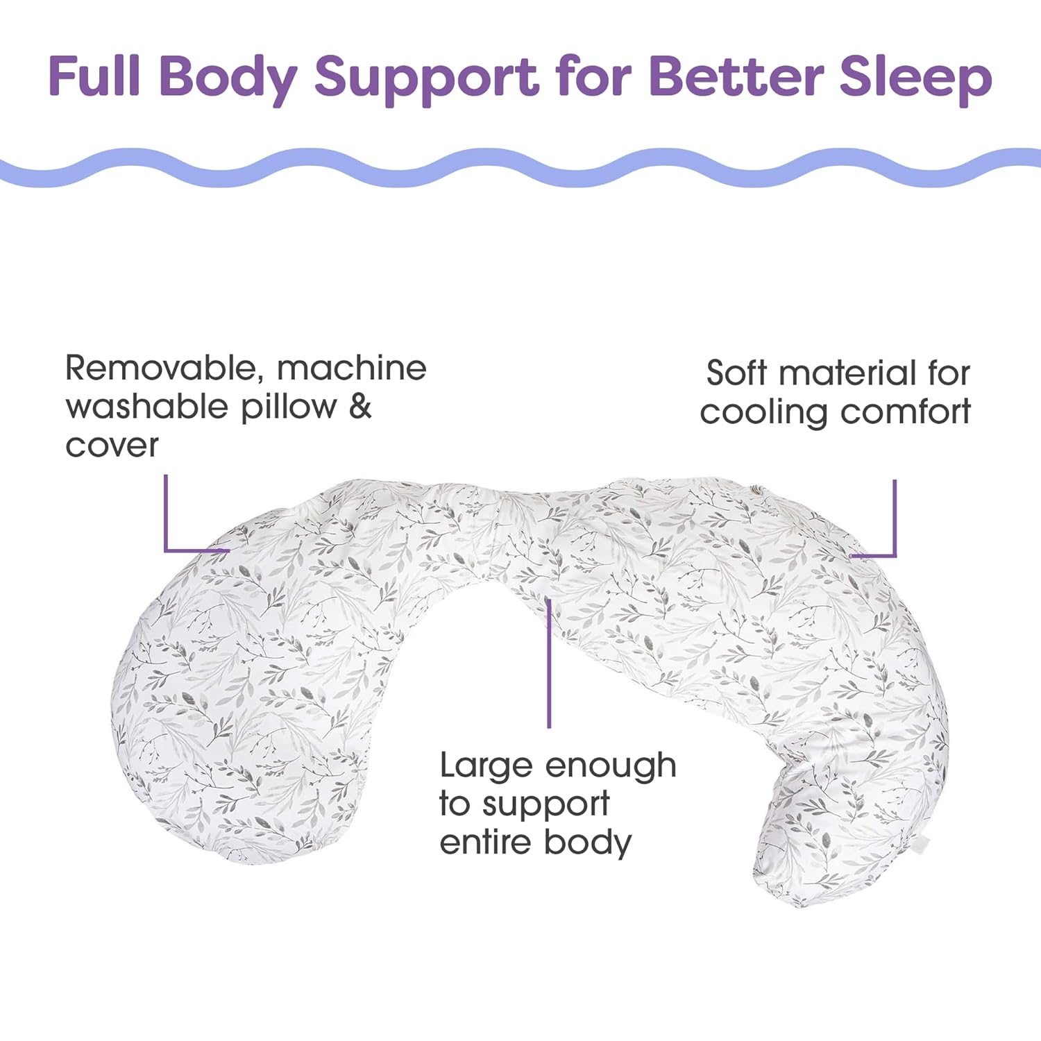 Boppy Total Body Pregnancy Pillow - Gray Scattered Leaves