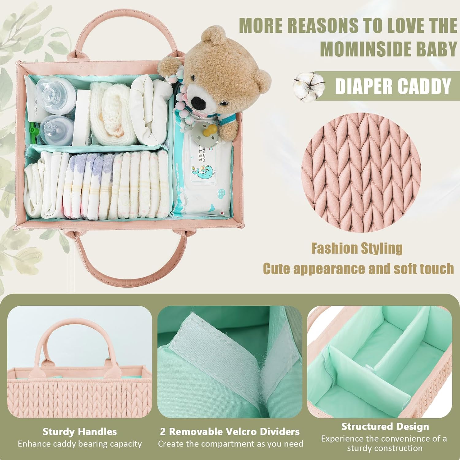 MOMINSIDE Baby Diaper Caddy Organizer with Dividers