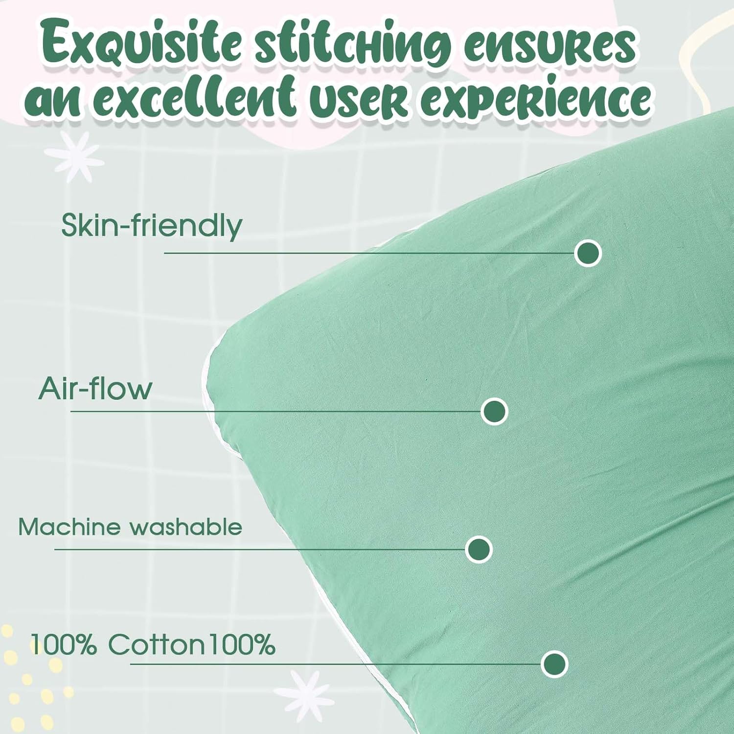 Hahafelt 3 Pcs Cotton Pregnancy Pillow Cover U Shaped