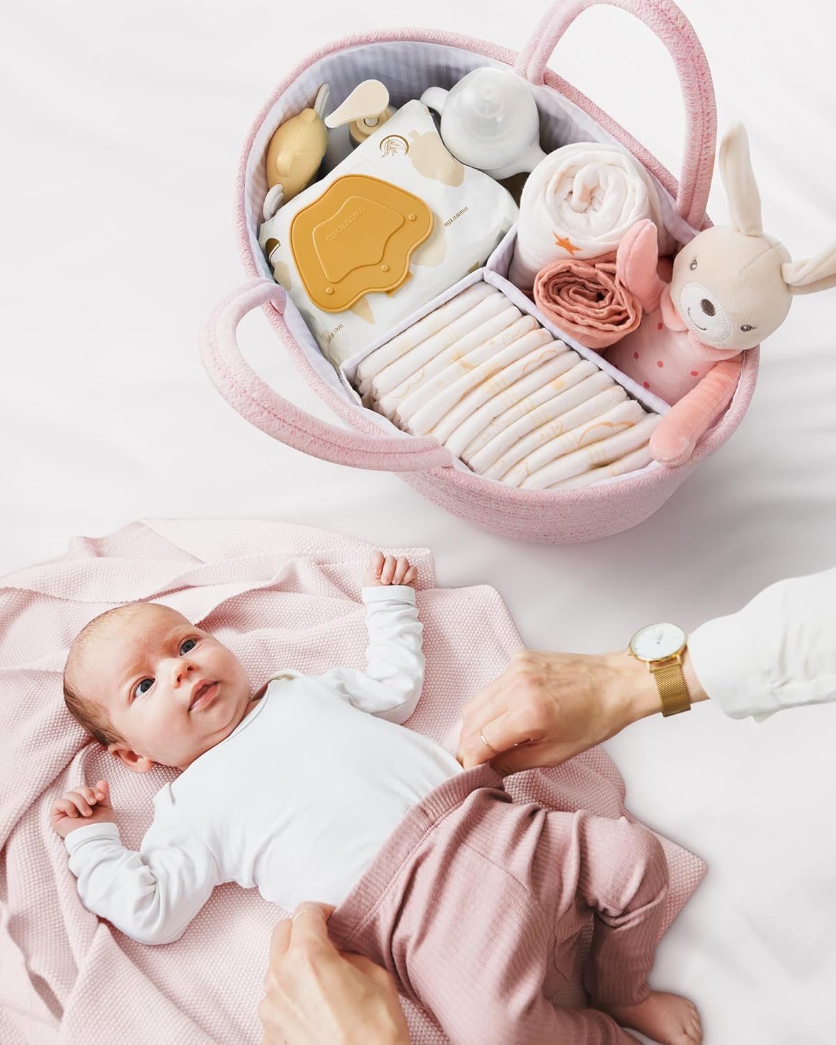 Maliton Baby Diaper Caddy Organizer with Cotton Rope Basket 1