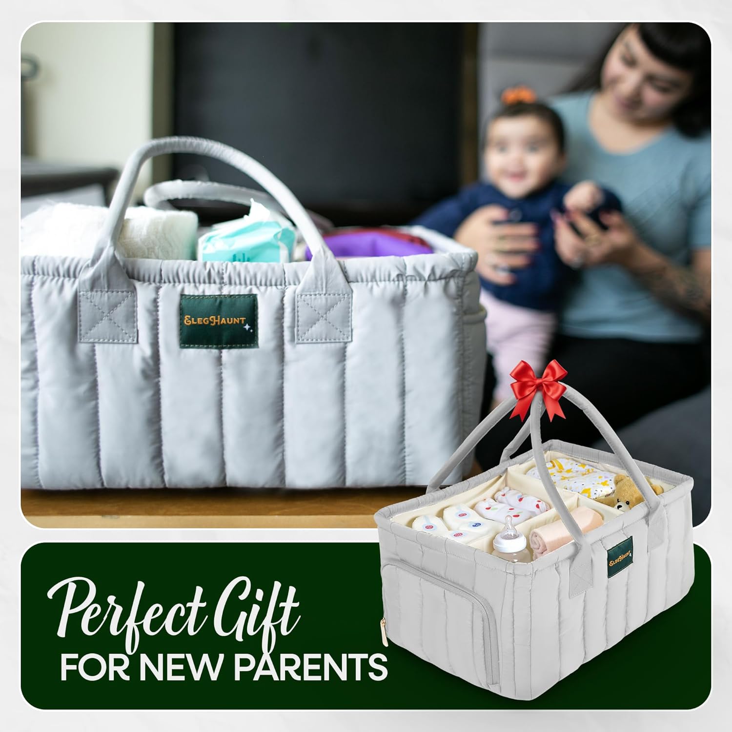 Large Diaper Caddy Organizer with Handle Gray 1