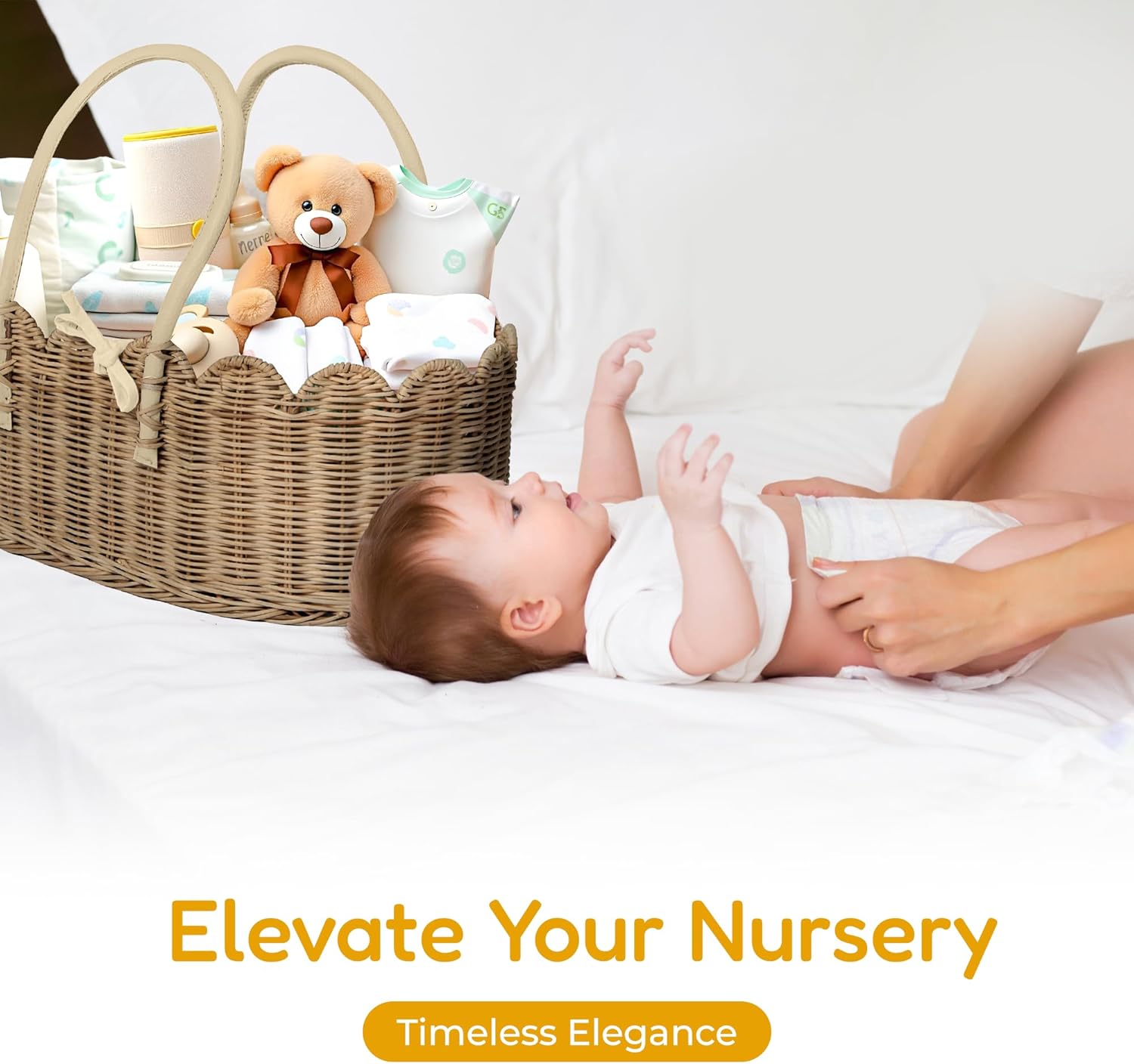 Mae Bird Rattan Diaper Caddy Organizer with Handles 1
