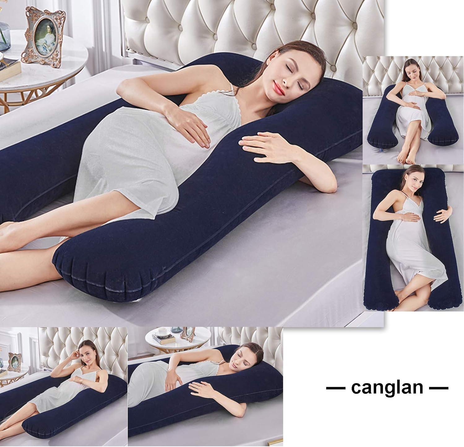 Updated 55 Inch Inflatable Pregnancy Pillow with Flocked Fabric