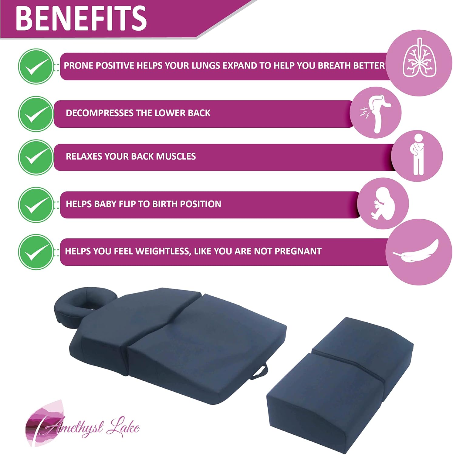 Amethyst Lake Pregnancy Massage Cushion with Headrest
