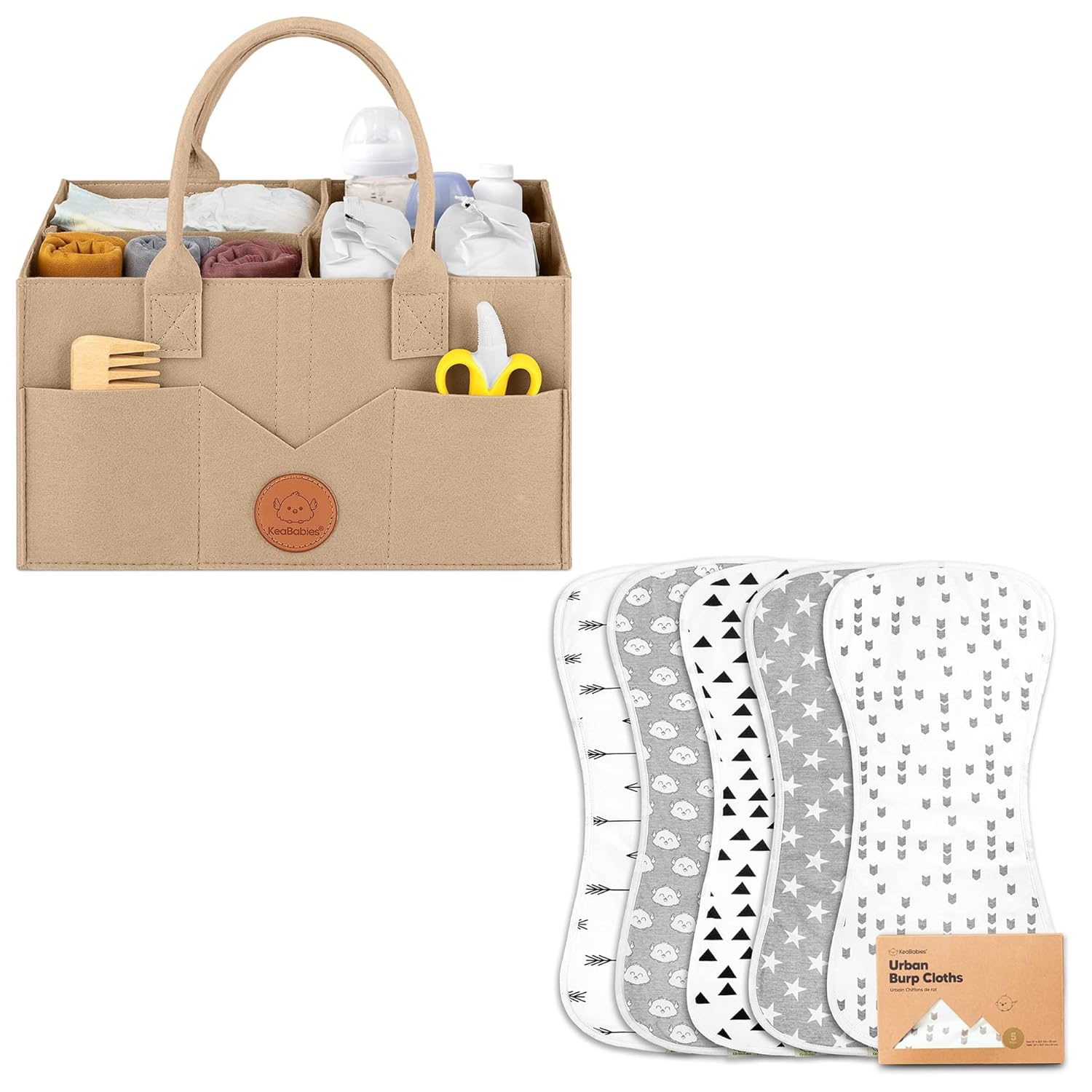 KeaBabies Diaper Caddy Organizer with 5 Pack Burp Cloths