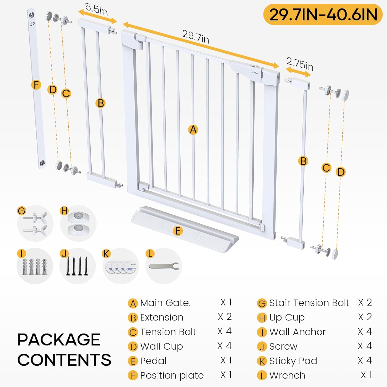 Cumbor 297-406 Inch Durable Baby Gate for Stairs