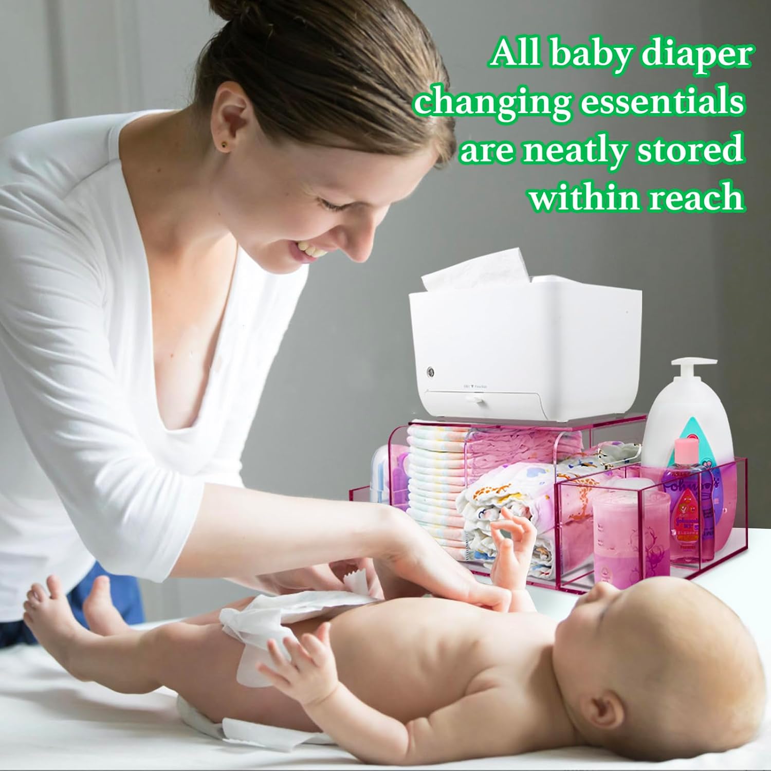 Nanyezh Acrylic Diaper Caddy with 4 Compartments Red 1