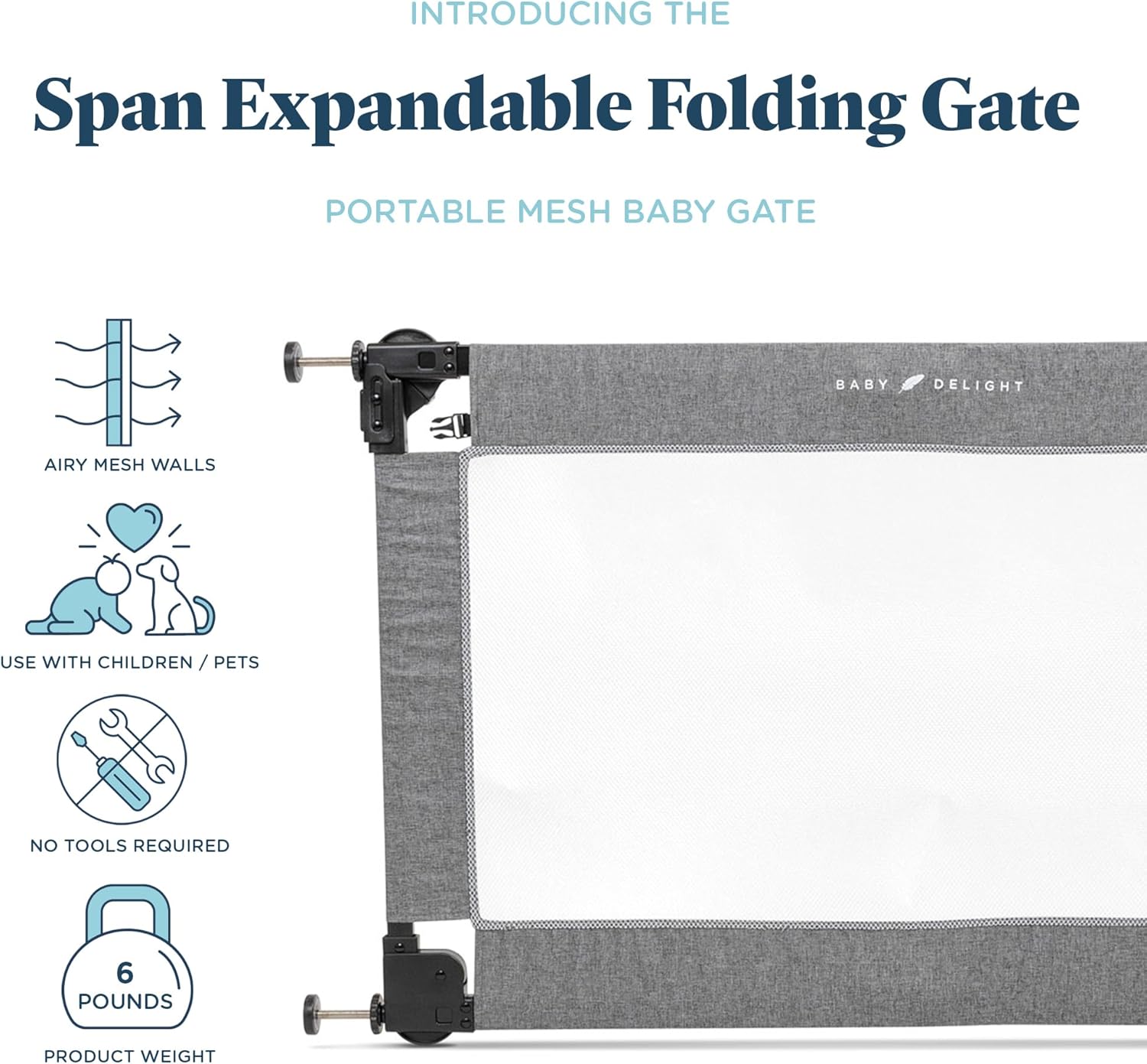 Baby Delight Portable Mesh Baby Gate - Charcoal Tweed