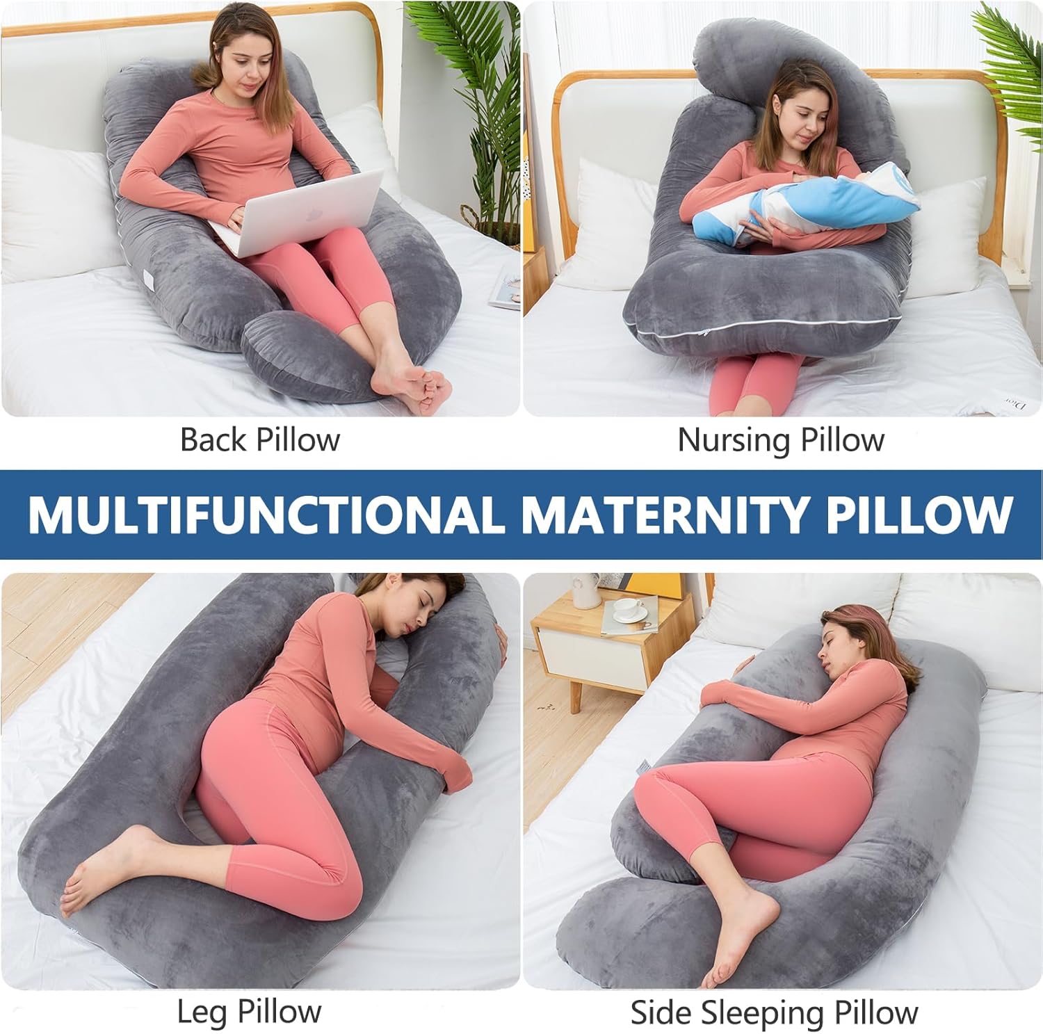 AS AWESLING Shredded Memory Foam U-Shaped Body Pillow with Velvet Cover