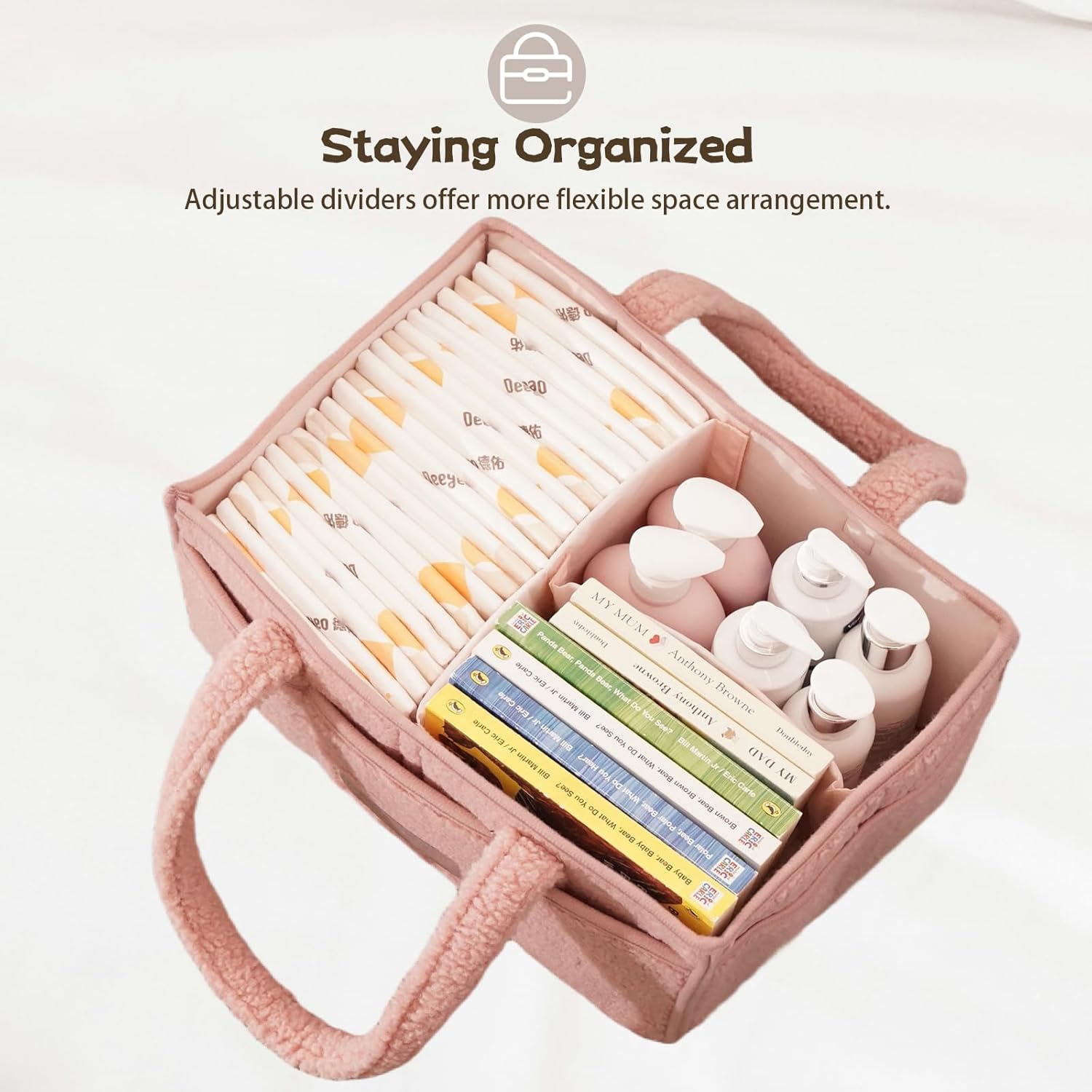 Luxury Little Diaper Caddy Organizer - Pink Cotton Rope Basket
