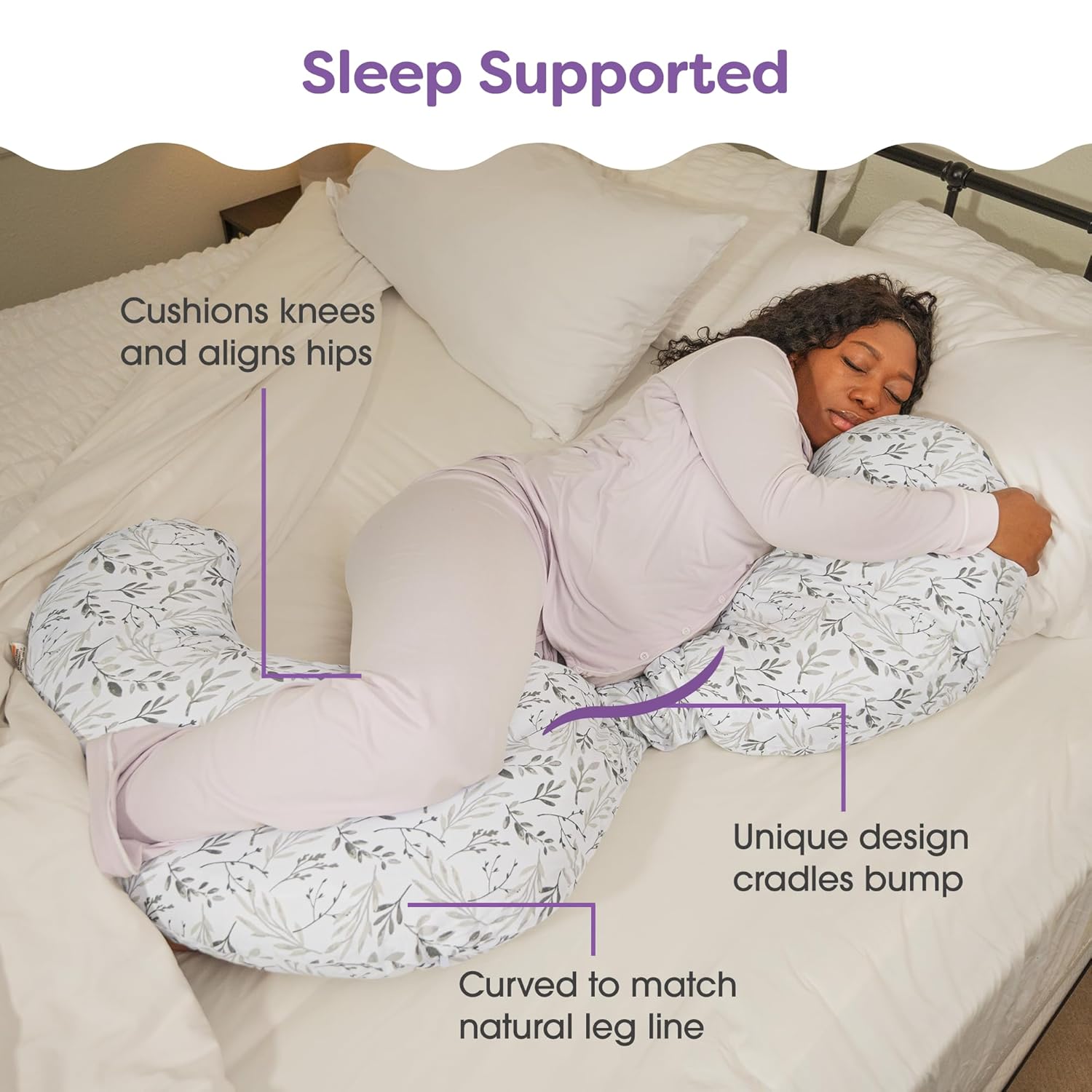 Boppy Total Body Pregnancy Pillow - Gray Scattered Leaves