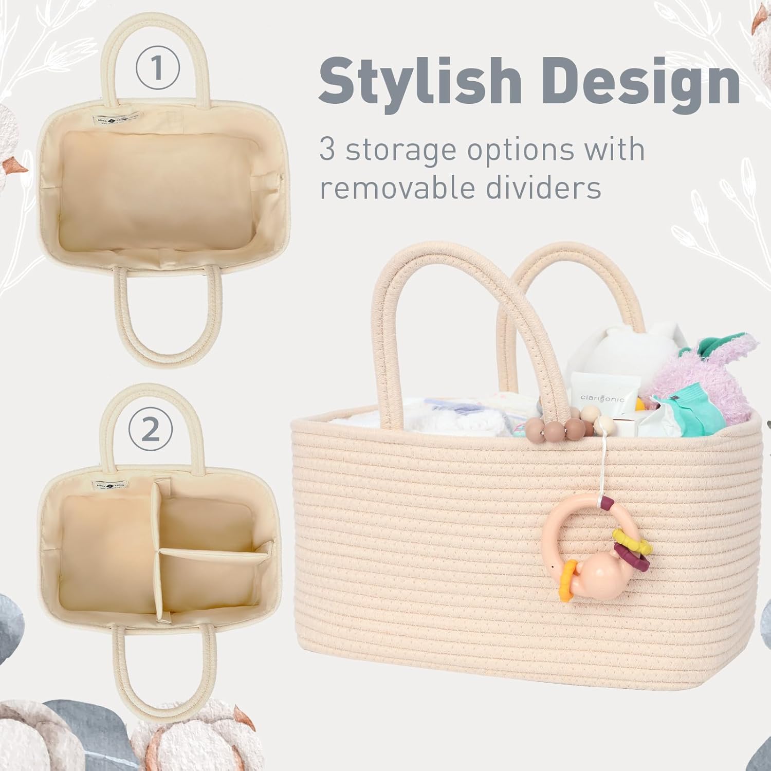 Miss Fong Diaper Caddy Organizer - Portable Travel Basket with Removable Dividers