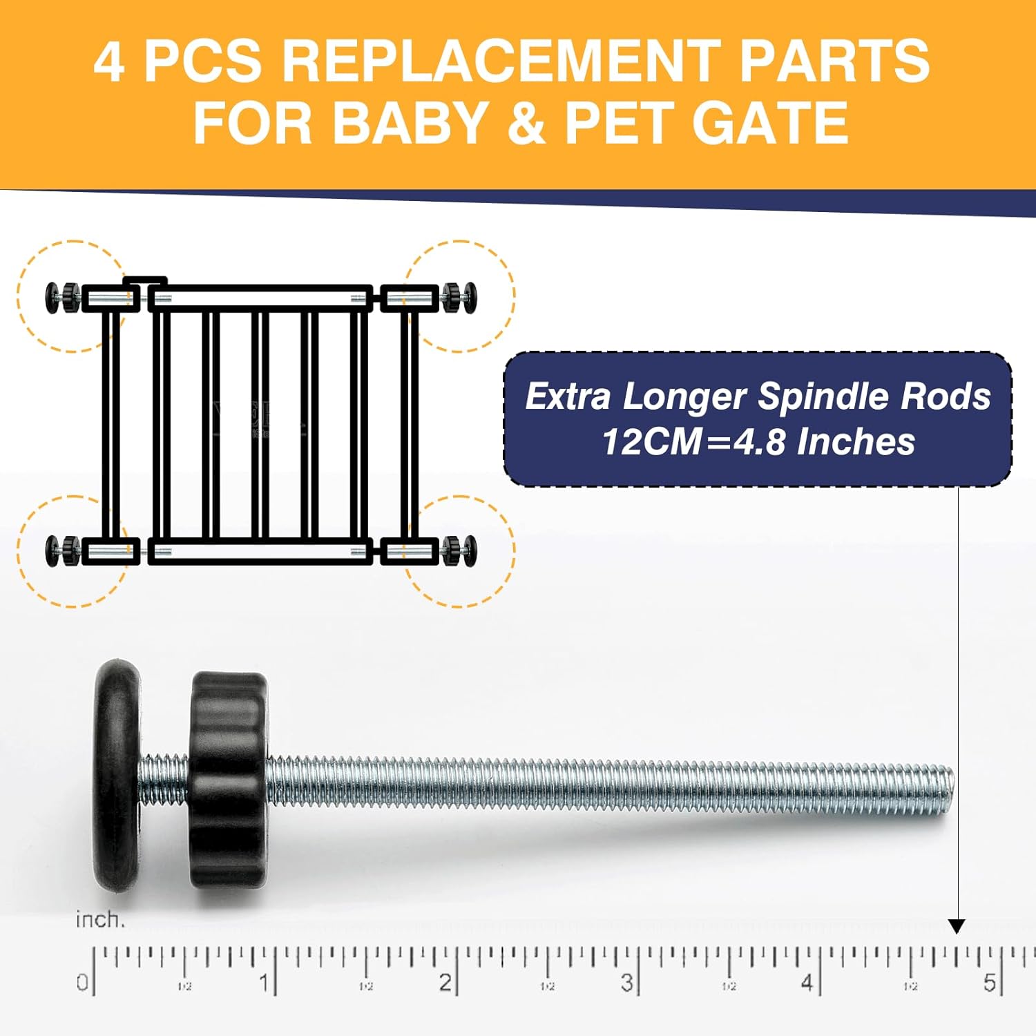 4 PCS Baby Gate Replacement Parts 8MM Spindle Rods