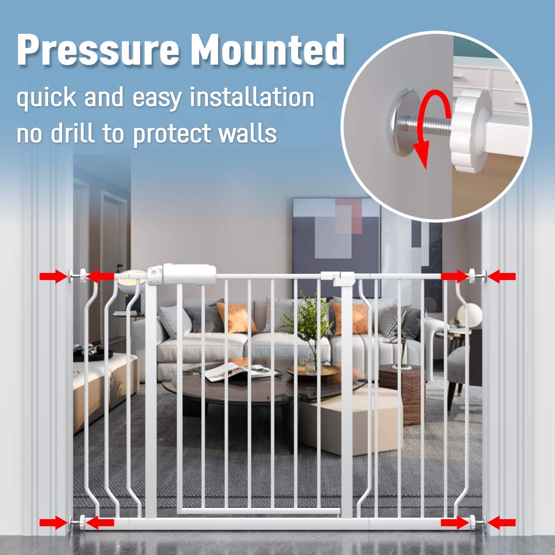 ALLAIBB Extra Wide Auto Close Baby Gate for Stairs and Doors