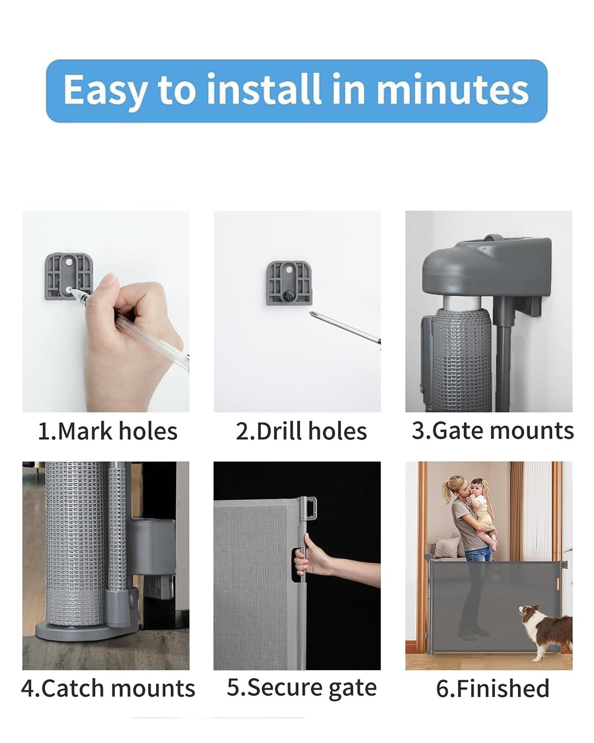 Veraste Retractable Baby Gate 33x55 Grey