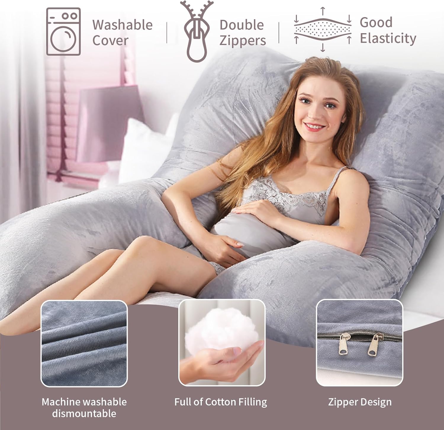 60 Inch Full Body Pregnancy Pillow with Cooling Washable Cover