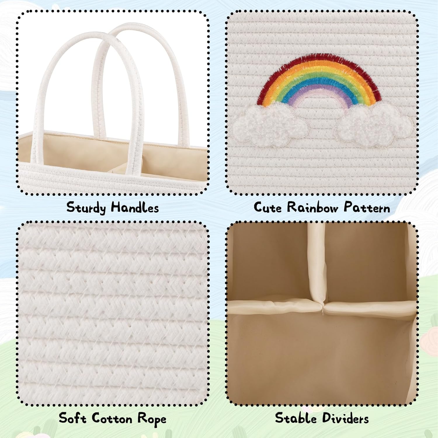 OIAHOMY Large Baby Diaper Caddy with Rainbow Design