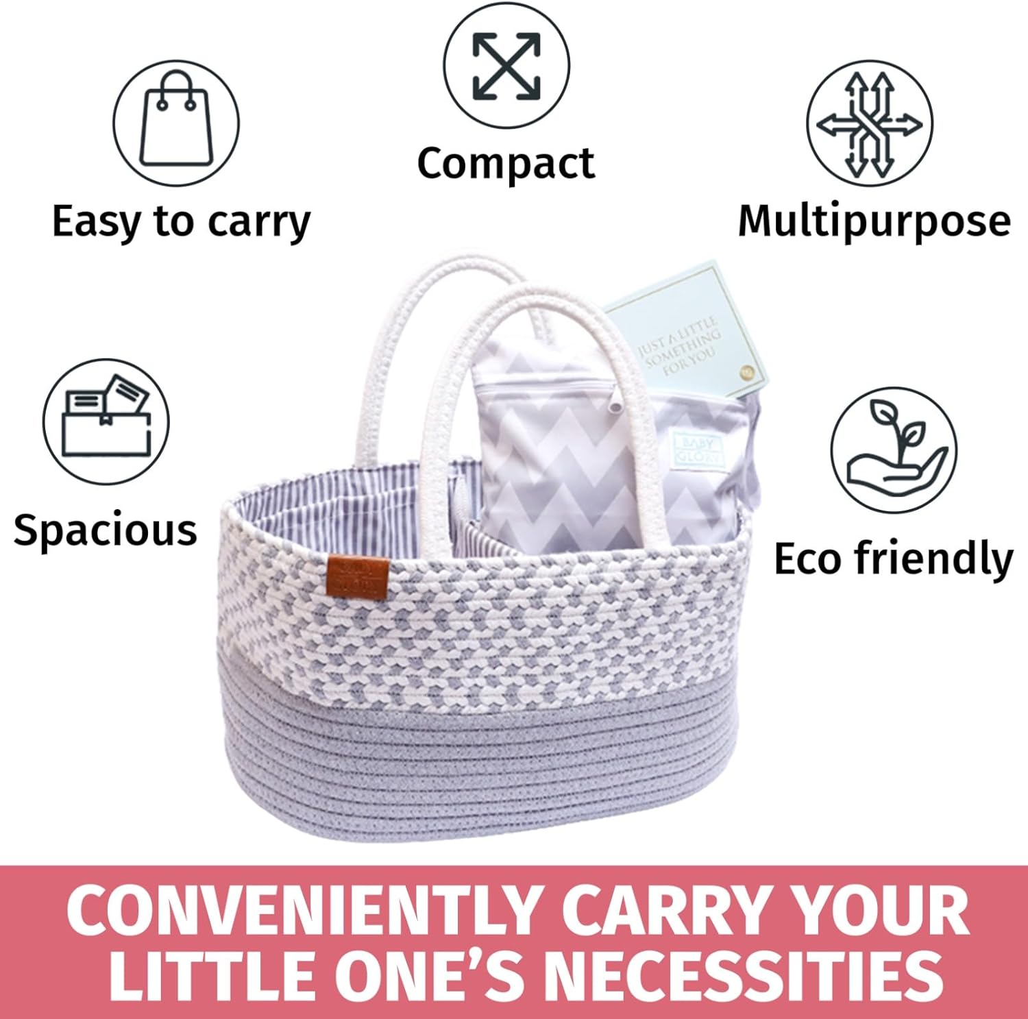 Unisex Diaper Caddy Organizer with Wet Dry Bag and Greeting Card