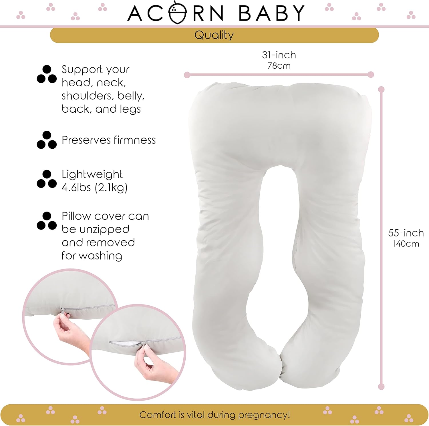 Acorn Baby Full Body Pillow - Light Gray 55x31in