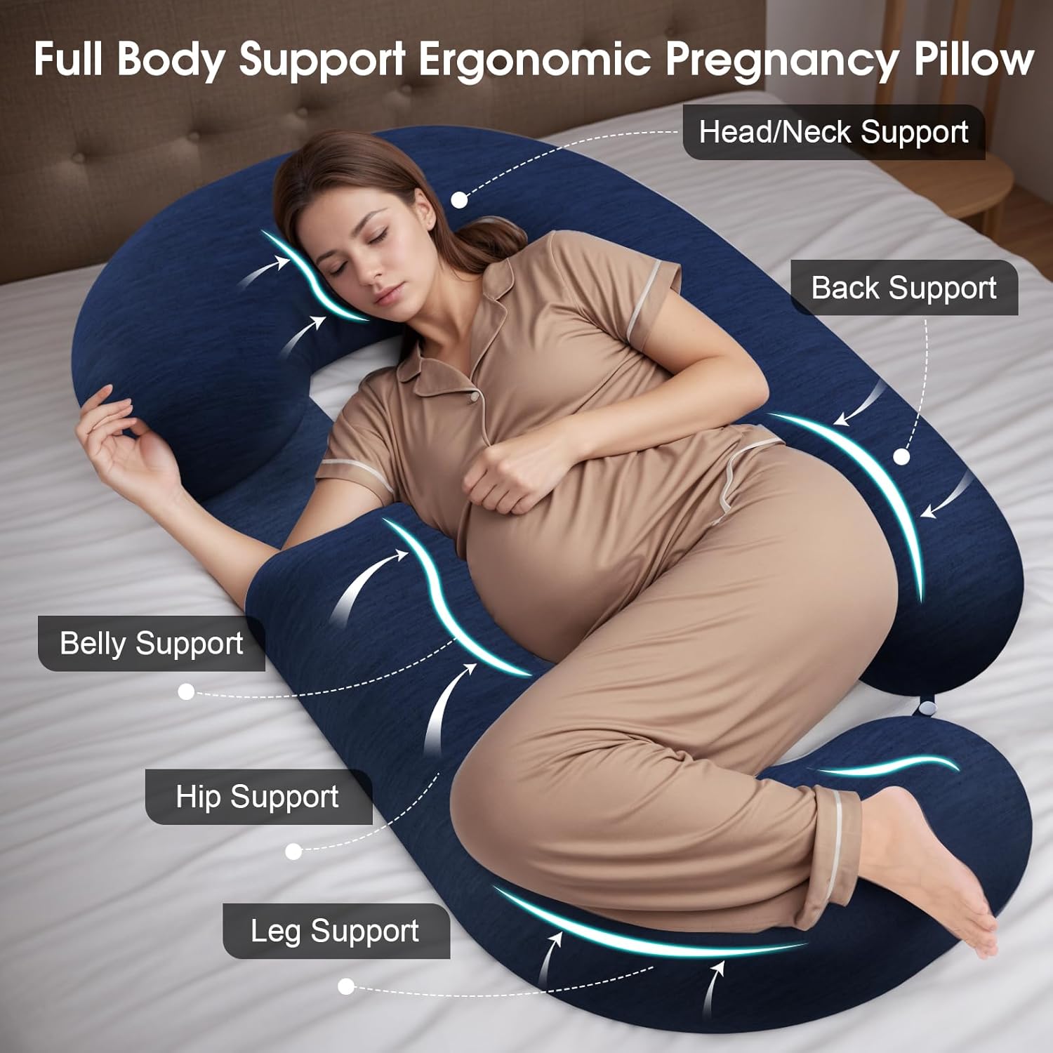 TranquilRelax Pregnancy Pillow with Blue Cover 1