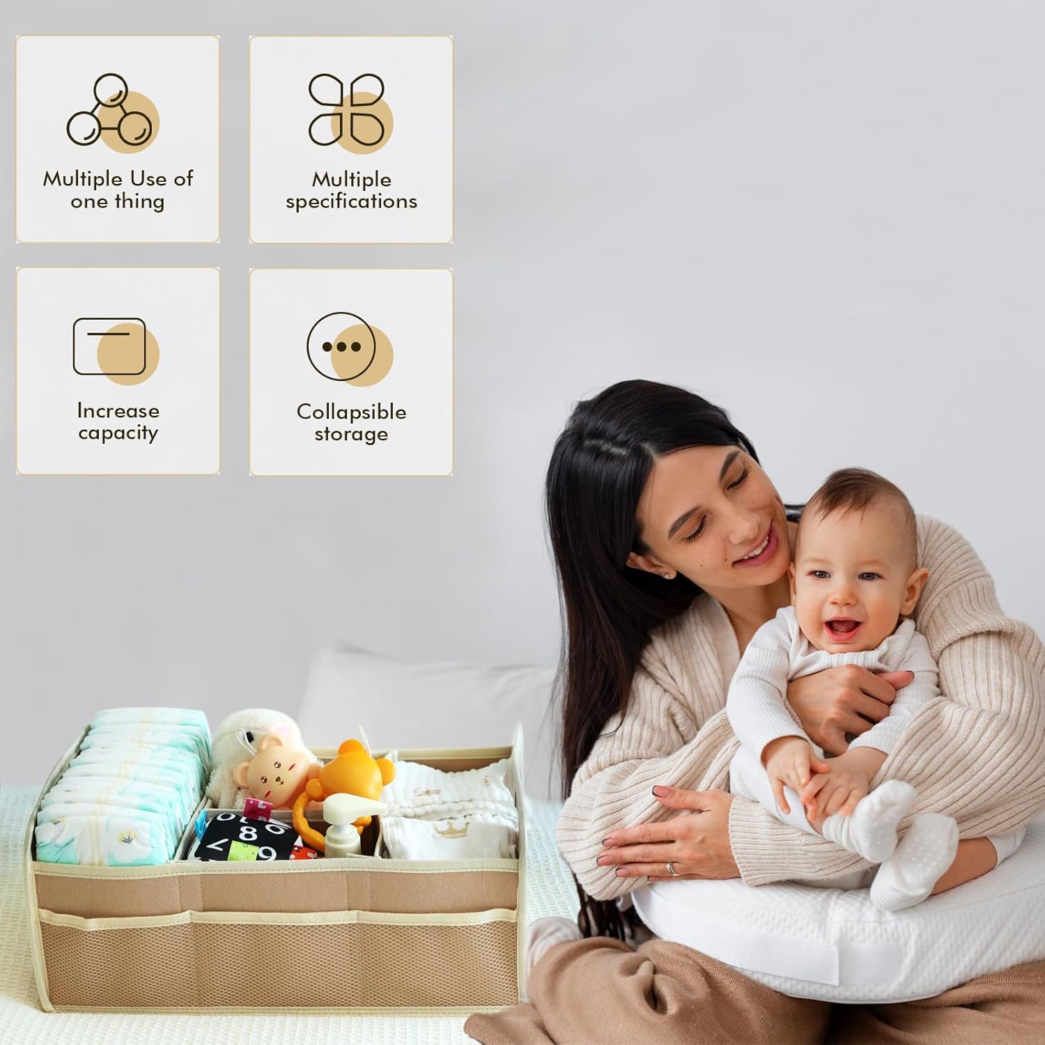 BOPHILI Diaper Caddy Organizer 2 Pack - Brown