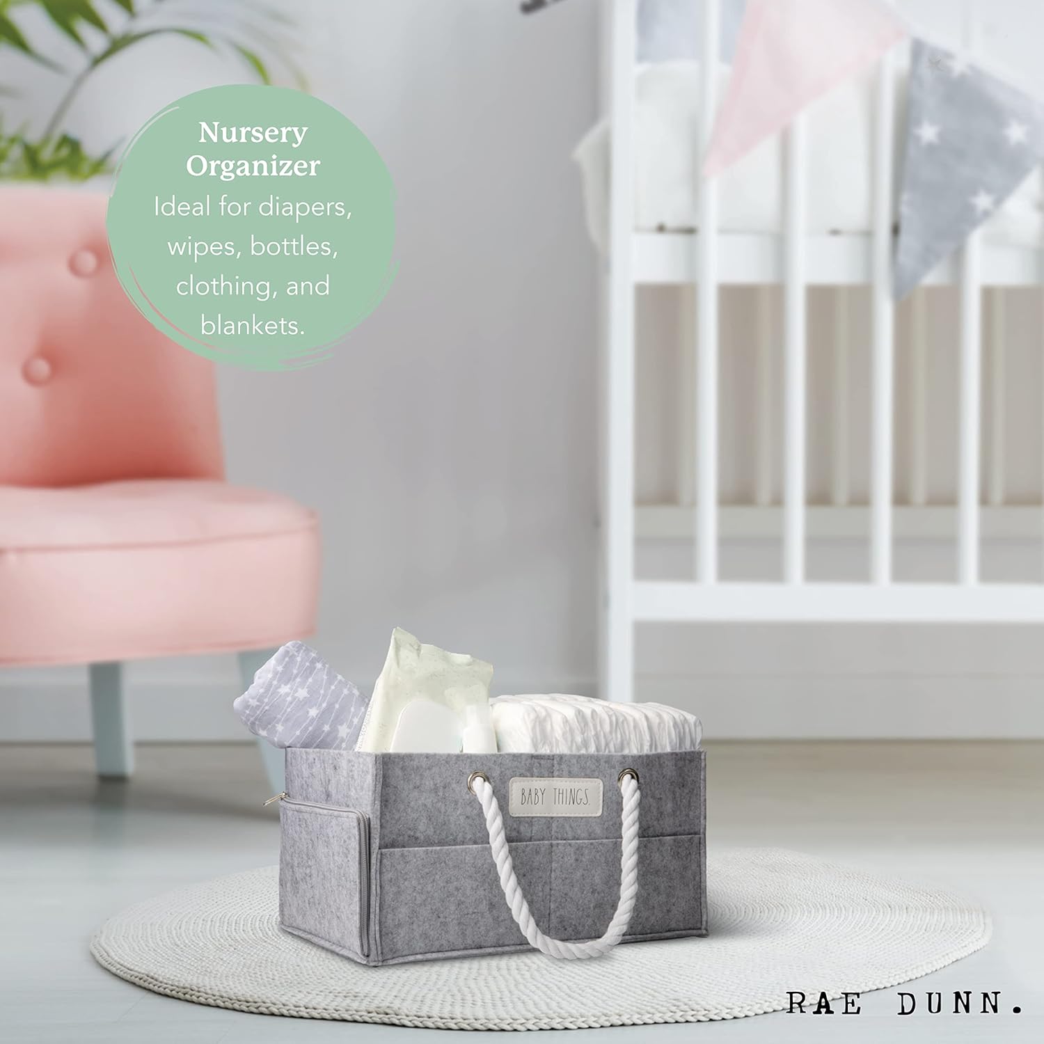 Rae Dunn Diaper Caddy Organizer Small Grey Felt