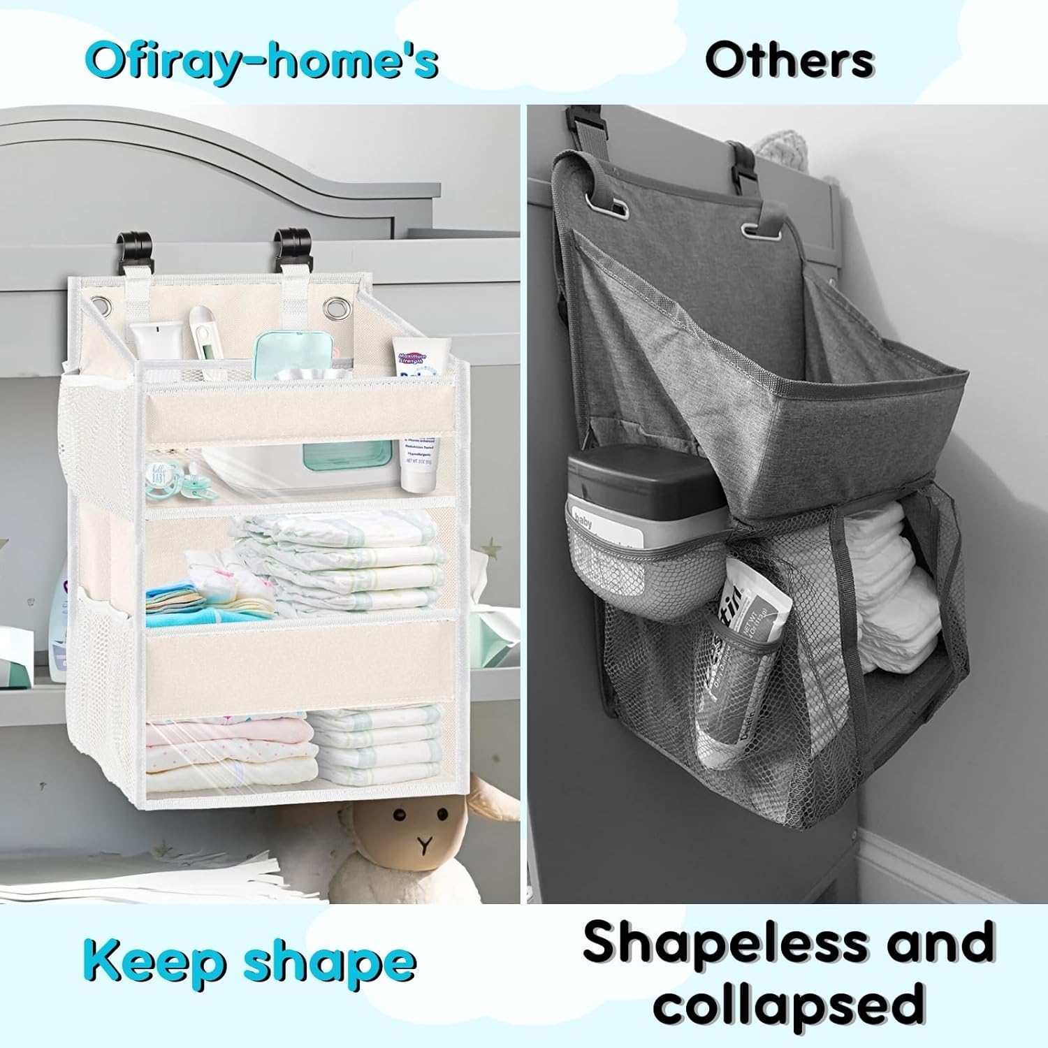 Ofiray-home Hanging Diaper Caddy 2-Tier with Mesh Pockets
