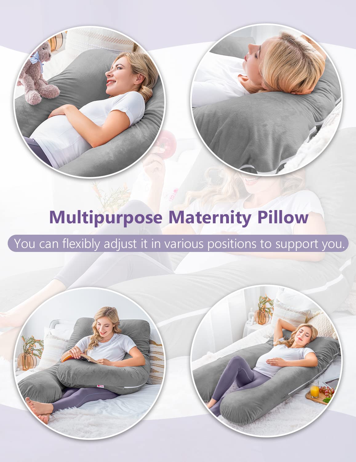 Meiz U Shaped Pregnancy Pillow with Removable Velvet Cover