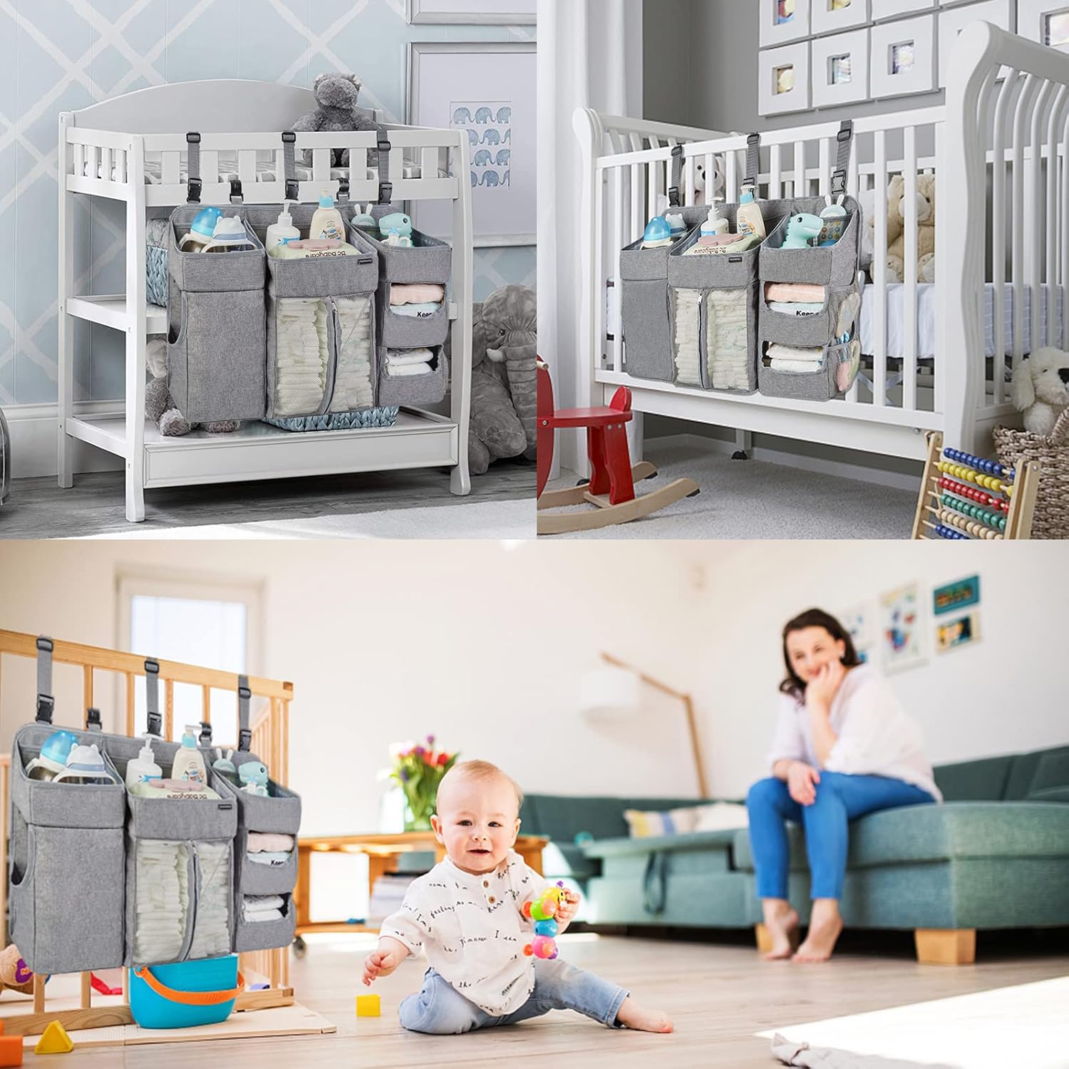Clearworld Hanging Diaper Caddy Organizer Gray