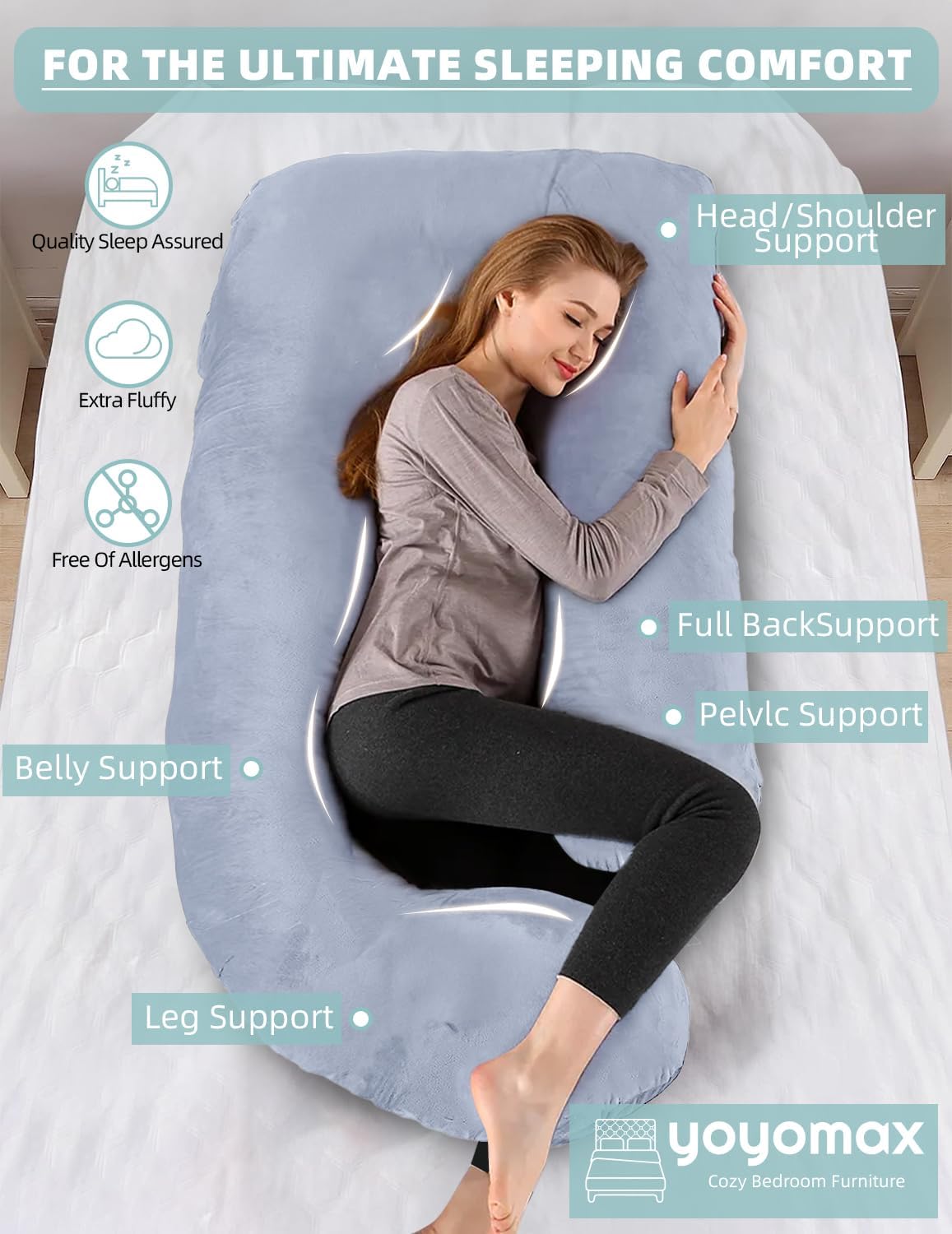 Yoyomax U Shaped Pregnancy Pillow with Removable Cover