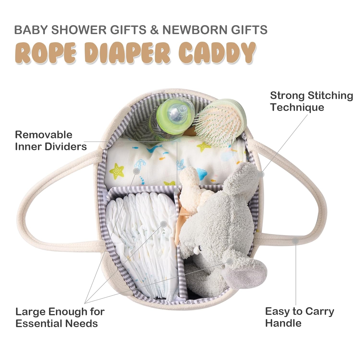 InfiBay Baby Diaper Caddy Organizer Large Bear Cotton Rope