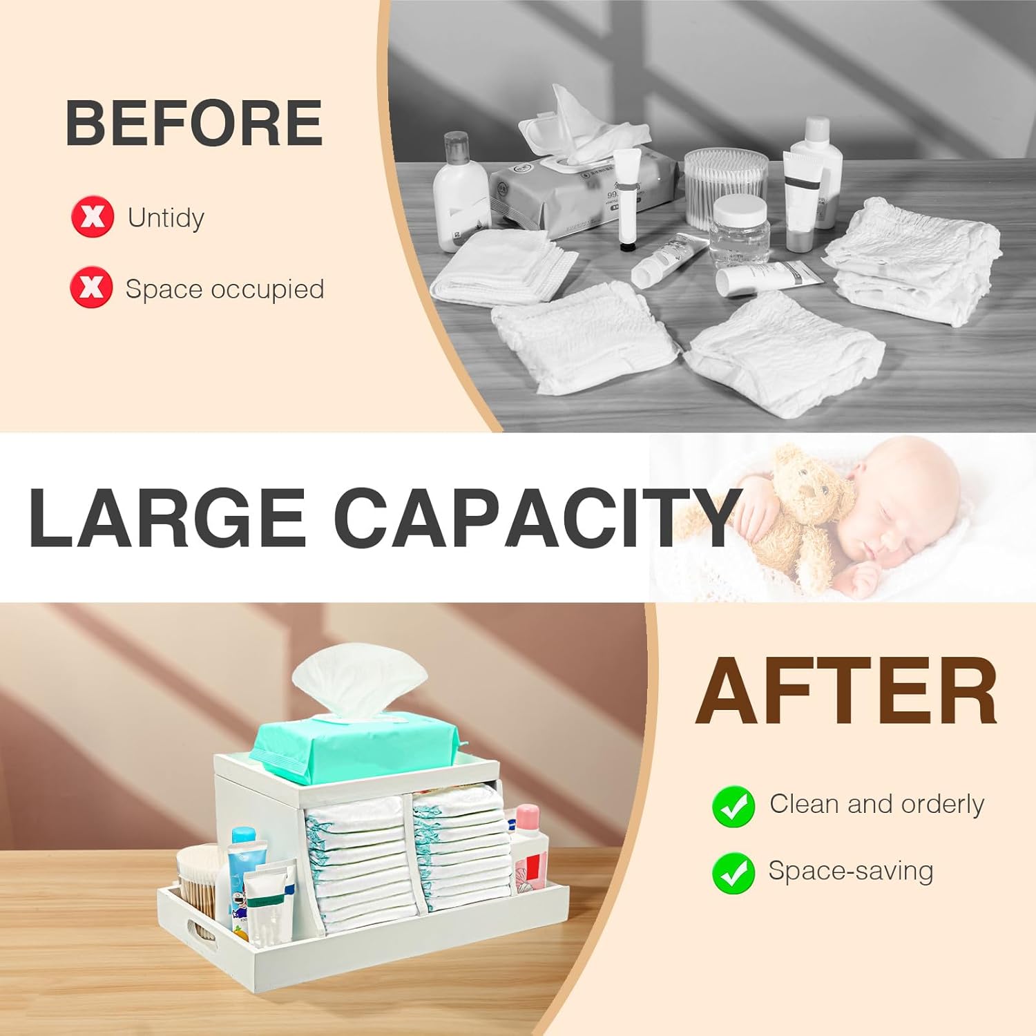 Three Colors Diaper Organizer with Wood Accents