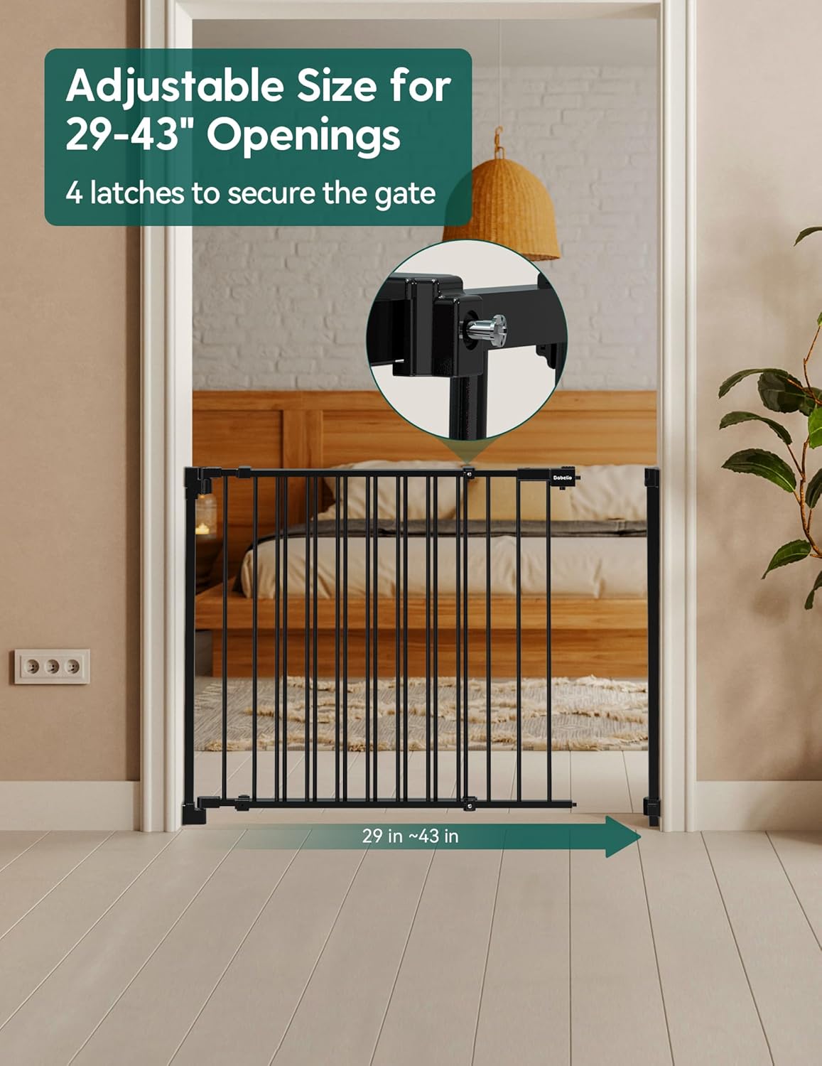 Babelio Stair Door Baby Gate No Bottom Bar 30 Tall Black