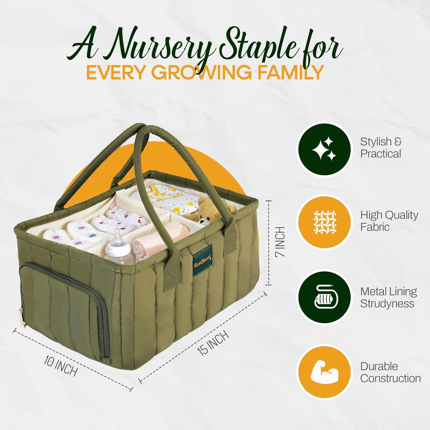 Large Diaper Caddy Organizer with Handle - Deep Olive Green