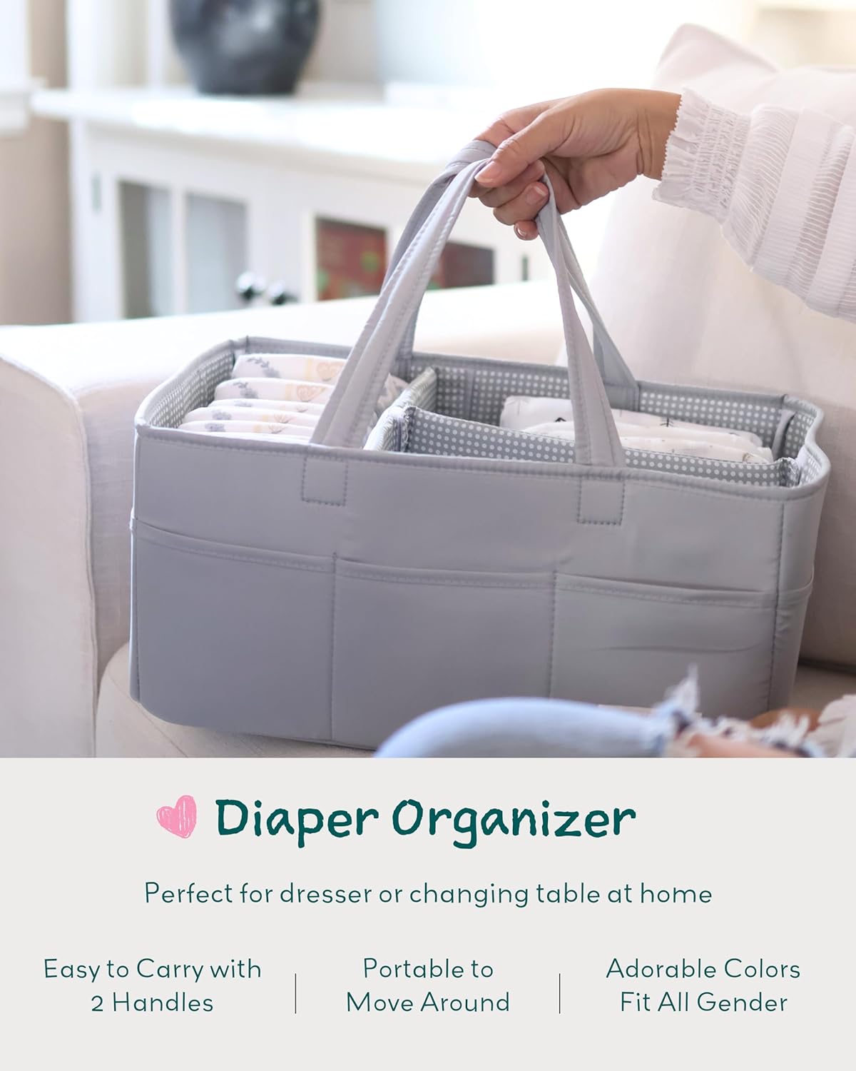 Lily Miles Diaper Caddy with 8 Pockets Wipeable Durable