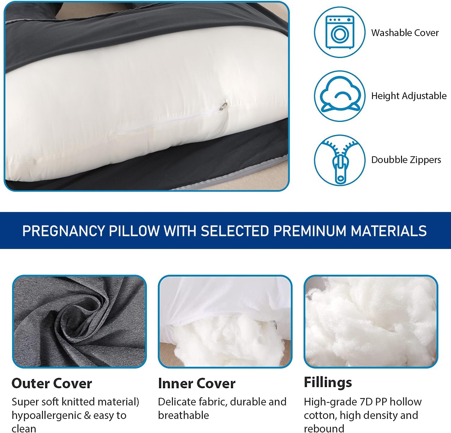 Cauzyart U-Shape Pregnancy Pillow with Washable Cover