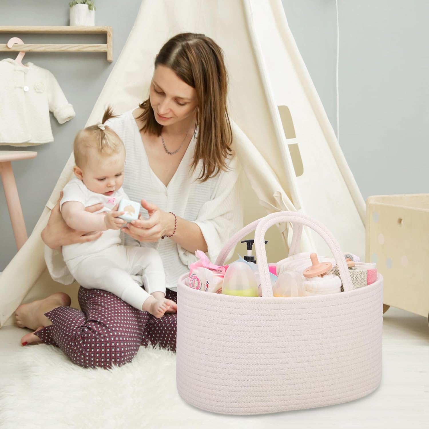 COMSE 2 Pack Baby Diaper Caddy Organizer with Dividers