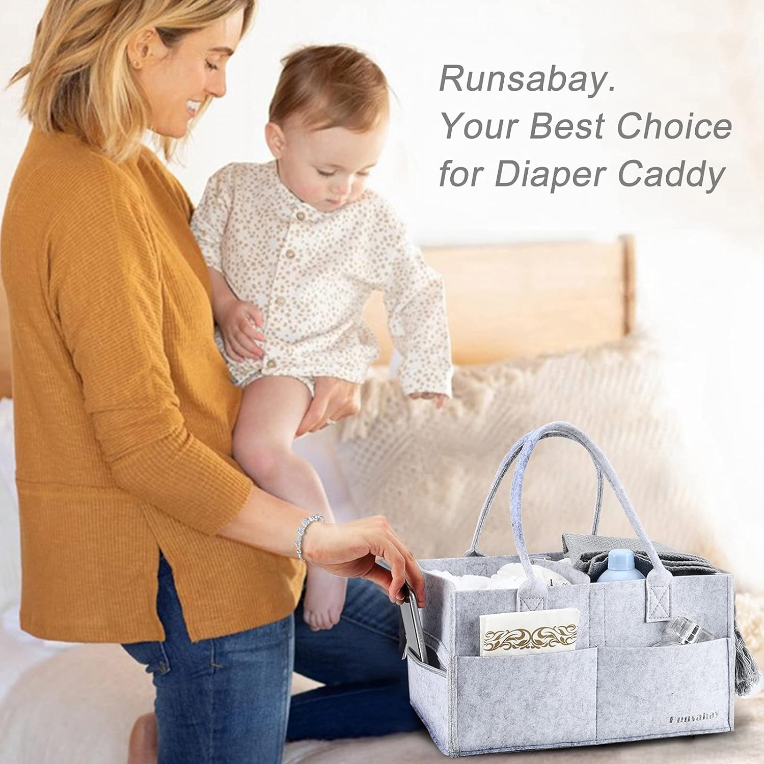 Runsabay Grey Large Diaper Caddy Organizer for Baby