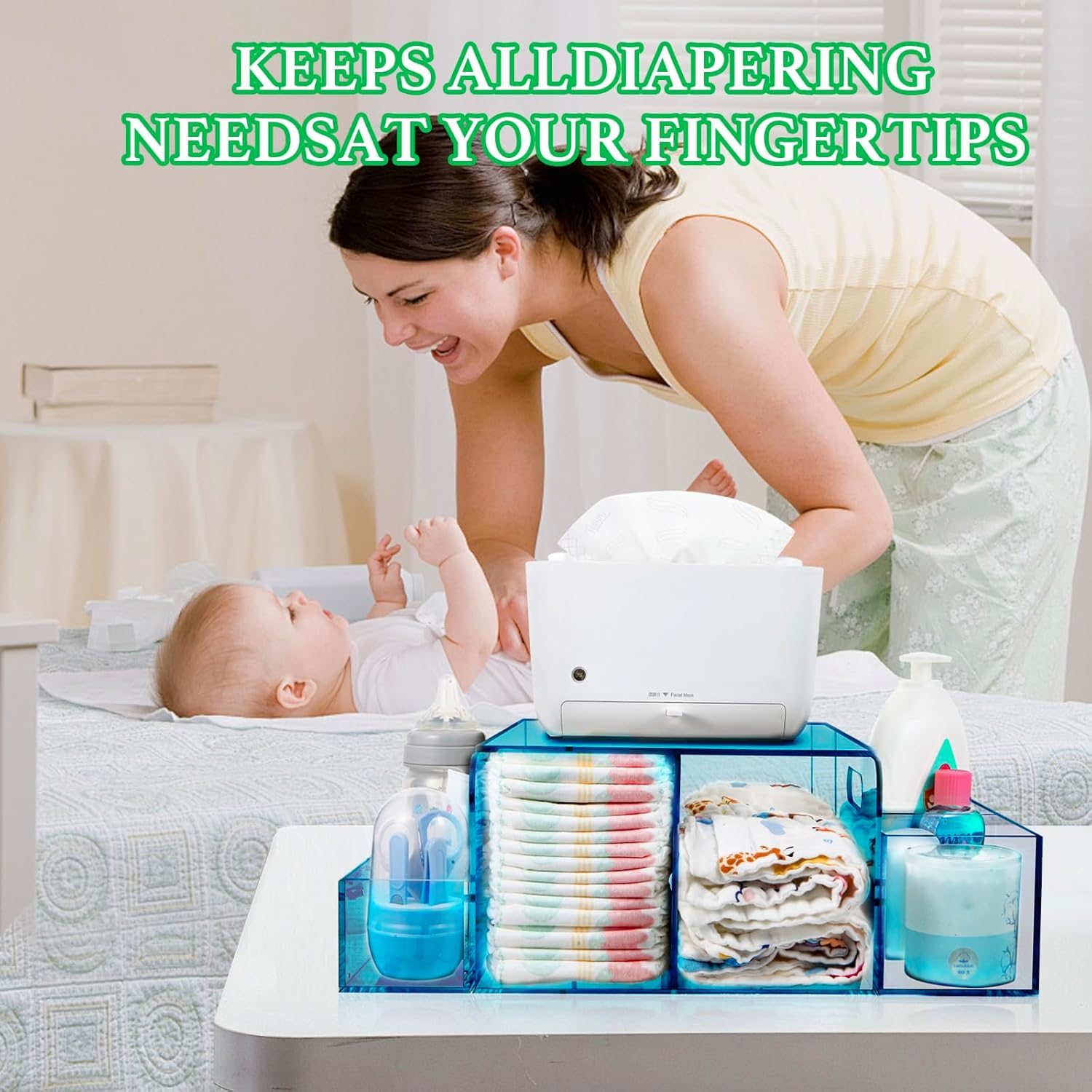 Nanyezh Acrylic Diaper Caddy 4 Compartment Organizer with Anti-slip Feet Blue