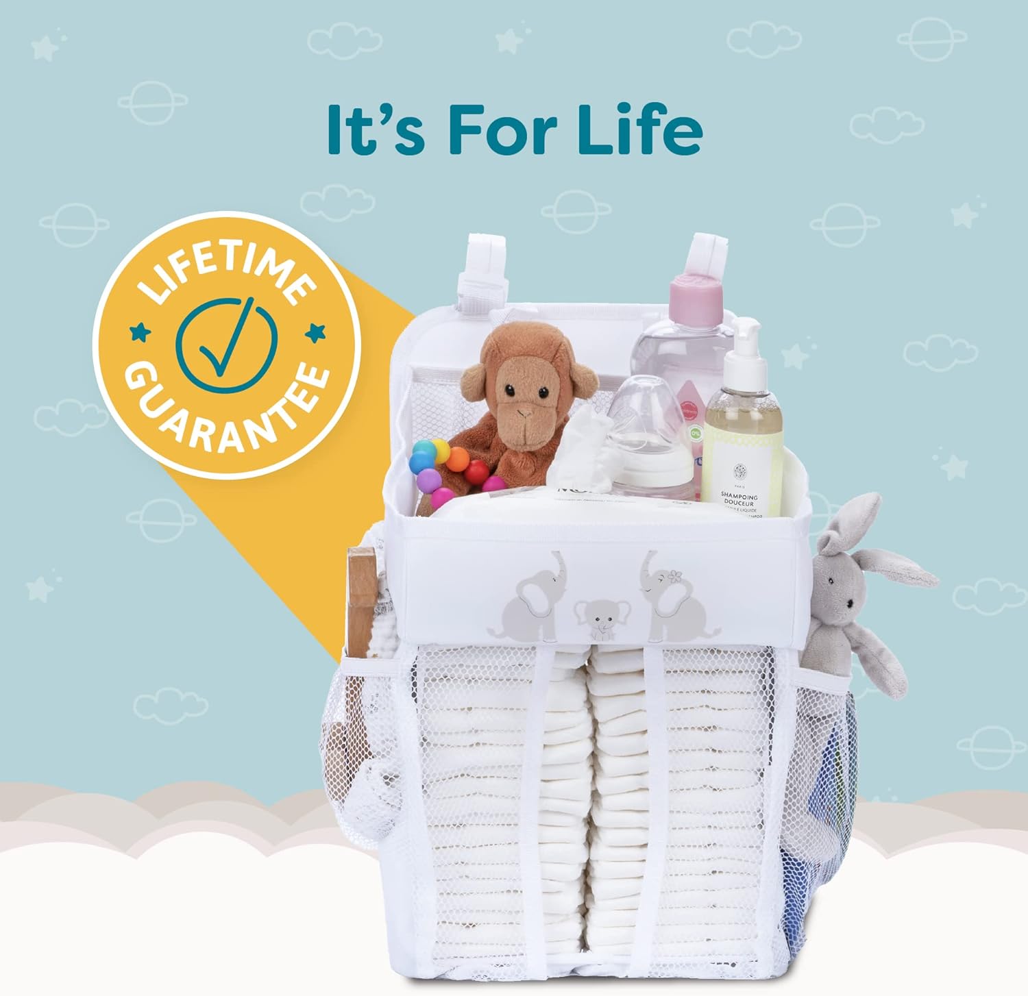 CRADLE STAR Hanging Diaper Caddy Organizer - 50 Diapers 17x9x9 Inches White