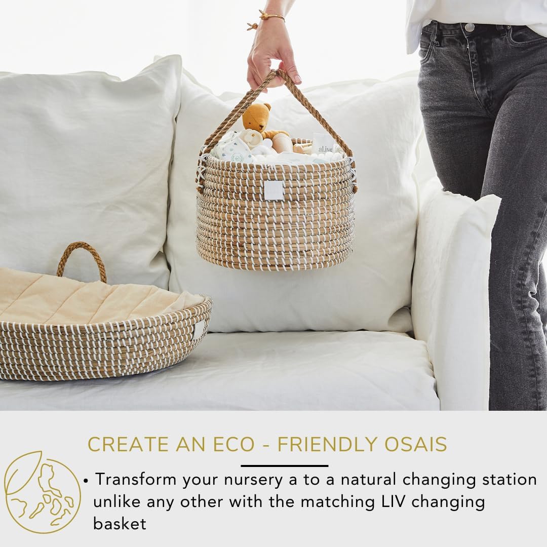 Premium Baby Diaper Caddy Organizer - Handmade Seagrass Basket